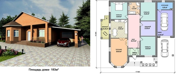 Проекты одноэтажных домов с гаражом для авто и самыми комфортными планировками