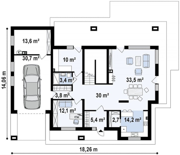 Проекты одноэтажных домов с гаражом для авто и самыми комфортными планировками